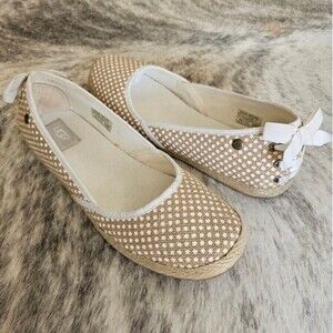 UGG Indah Sheepskin Polka Dot Lace Up Burlap Flats